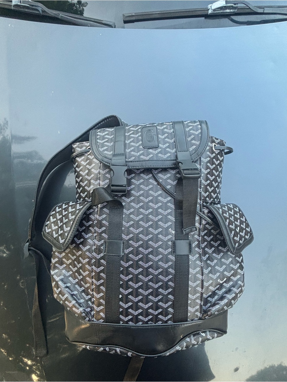 Goyard Black Patterned Canvas Buckle Backpack